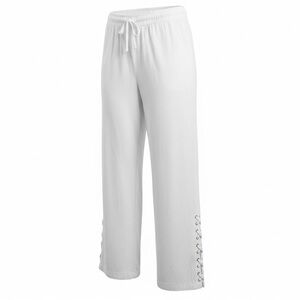 White All Cotton Lace Up Side Seam Capri Pants Pockets Women’s XL